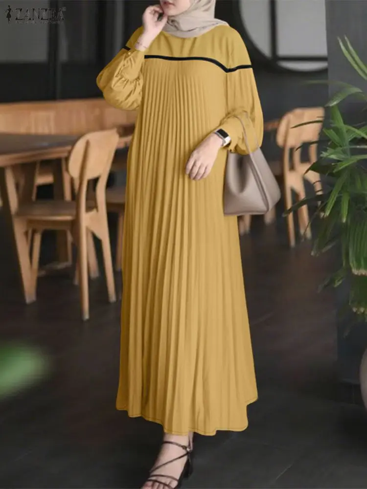 Frauen Elegante Langarm Patchwork Maxi Kleider 2023 ZANZEA Herbst Muslimischen Abaya Robe Femme Sommerkleid Dubai Hijab Kleid Kaftan