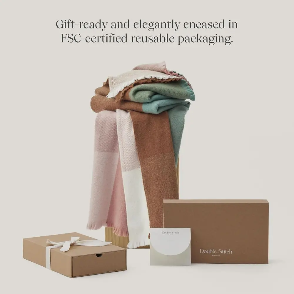 Koc z wełny alpaki - Przytulny i stylowy pled na kanapę, jesienny wzór w kratę, idealny prezent na Dzień Matki, 50x60 Harvest Multi