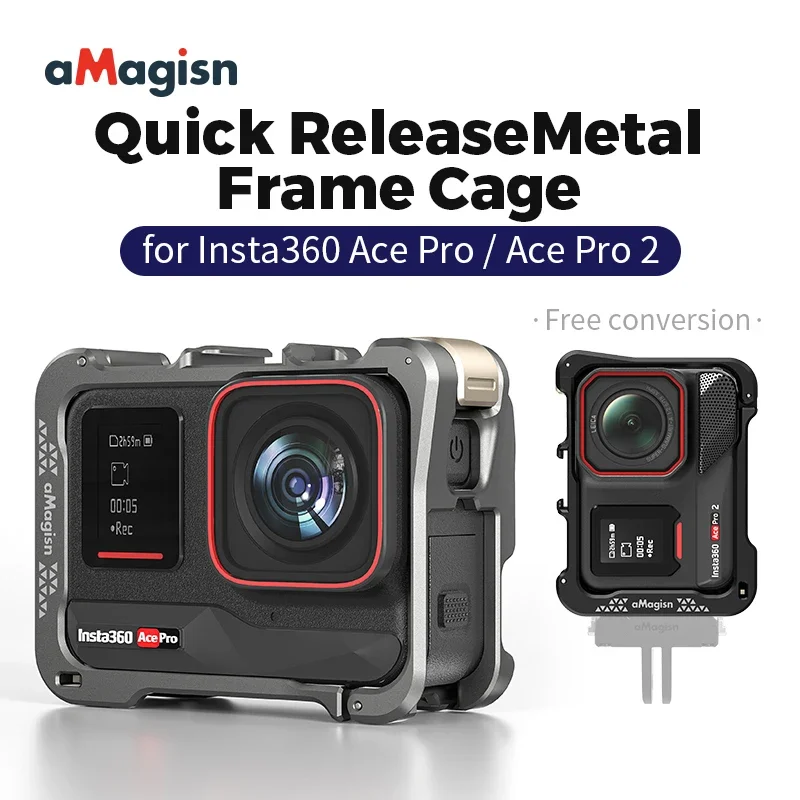 aMagisn For Insta360 Ace Pro/Pro 2 Metal Cage Quick Release Aluminum Frame Protective Shell For Insta360 Ace Pro2 Accessories