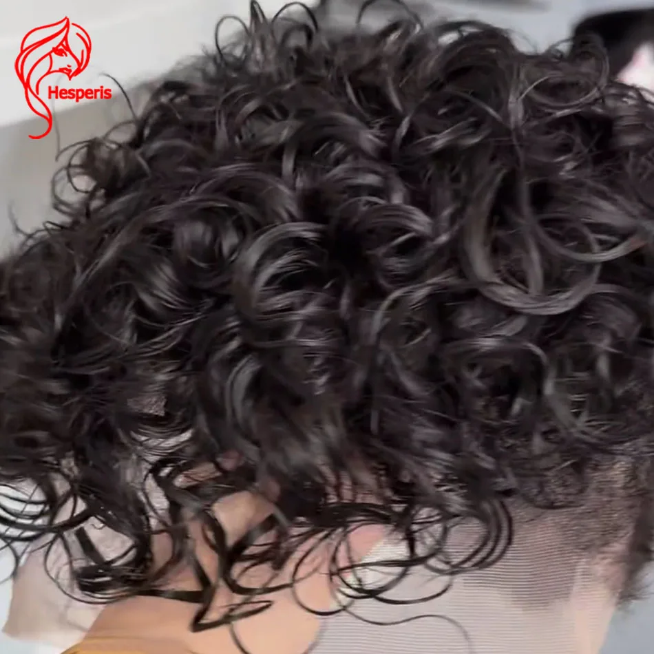 Hesperis Boy Wigs Brazilian Remy Curly Full Lace Human Hair Wigs Pre Plucked #4 Brown Short Pixie Cut Full Lace Men Wigs Curly