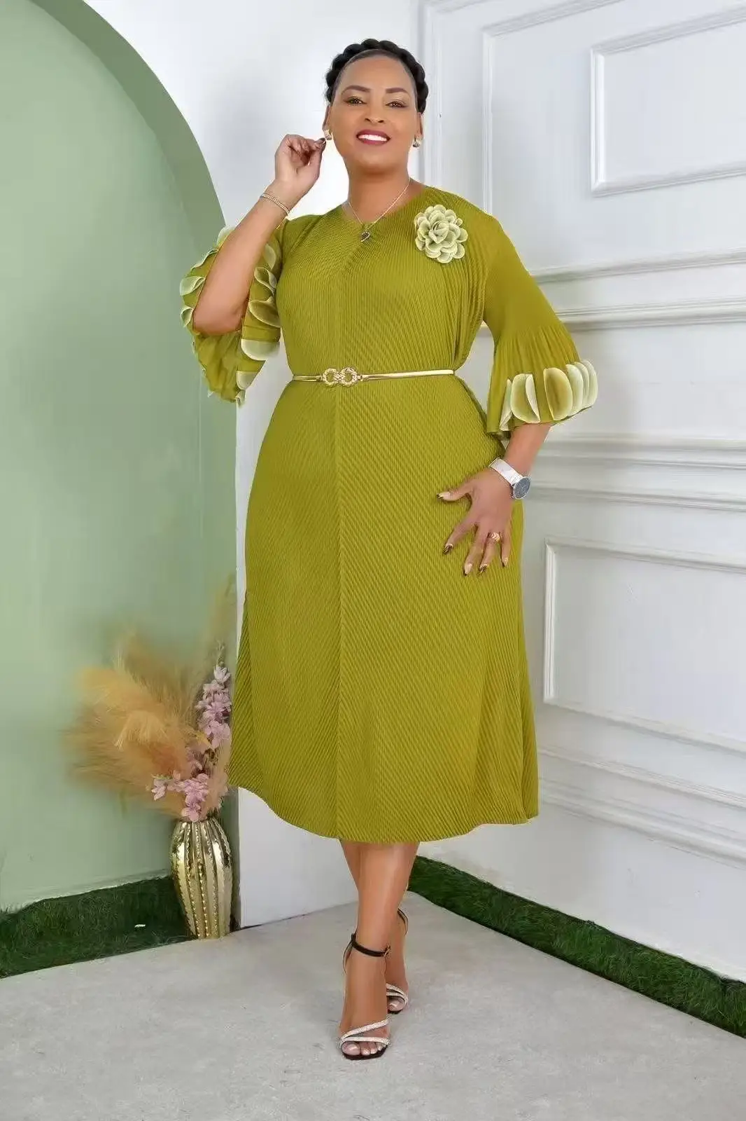 Miyake Fish Scale geplooide losse lichte luxe jurk sticker patch vetersluiting mode elegante middellange en lange jurken dames 2025, nieuw