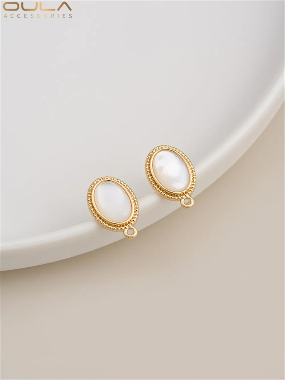 Set with Natural Camber Shell 14K Bag Gold Color Oval with Earrings 925 Silver Needle Diy Earrings Accessories