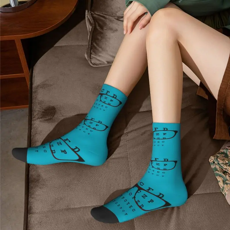 Funny Glasses With Eye Test Chart Men\'s Crew Socks Unisex Kawaii Optician Optometrist Spring Summer Autumn Winter Dress Socks