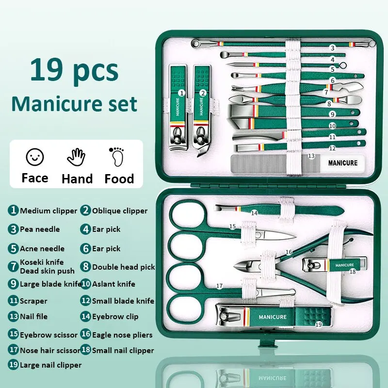 High-Quality 19 Pcs Nail Cutter Set Stainless Steel Manicure Set With Folding Bag Manicure Kits Scissors Makeup Beauty Tool