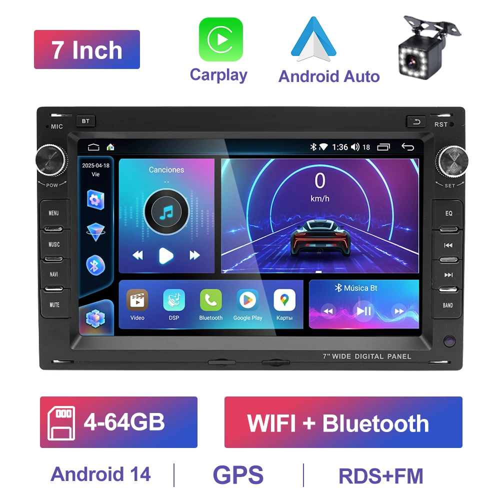 GEARELEC 2 Din Autoradio Android 14 7 Zoll Carplay für Volkswagen VW Passat B5 MK4 MK5 Golf 4 Polo Bora T5 Auto-Multimedia-Player WiFi Bluetooth GPS mit Canbus