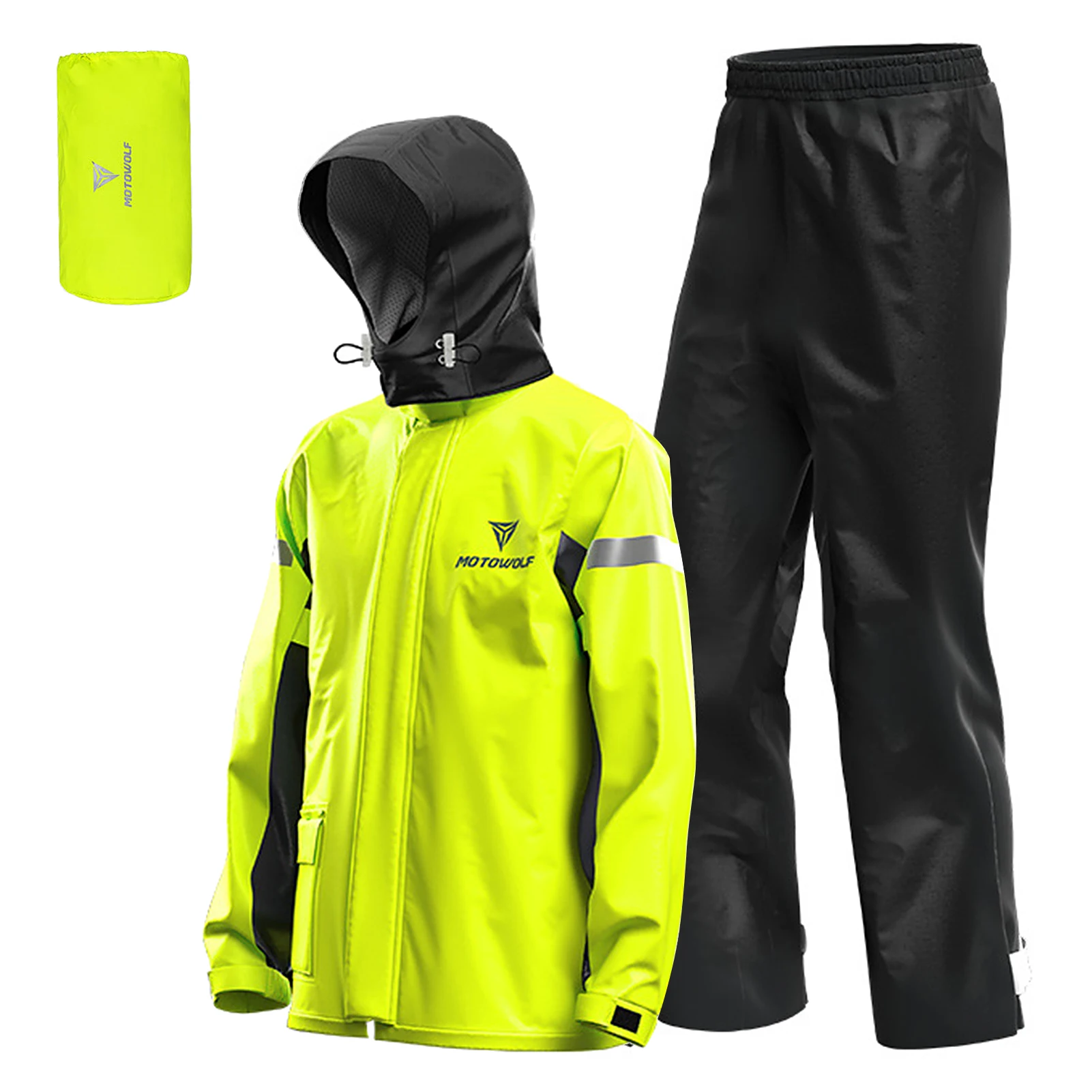 Men Motorcycle Rain Suit Outdoor Reflective Waterproof Rain Jacket and Pants Rain Gear for Bike Riding Cycle Camping Hiking