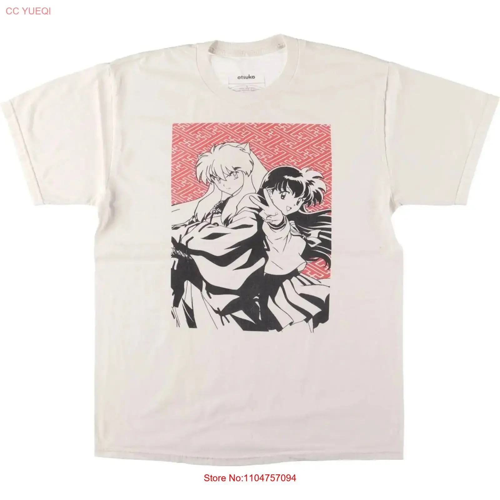 Camiseta vintage con estampado de personaje de anime Atsuko Inuyasha, talla L para hombre, camiseta vintage lavada, cómoda y suave para uso diario