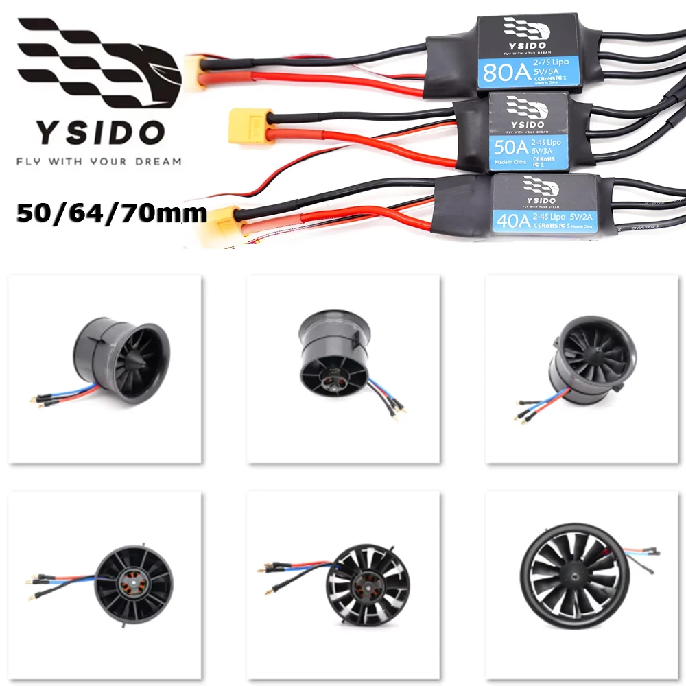 

RC JET Parts 70mm 64mm 50mm Brushless Motor EDF Duct Fan 12-Blades 3-6S 40A 50A 80A ESC for RC JET Aircraft Airplane EDF Plane