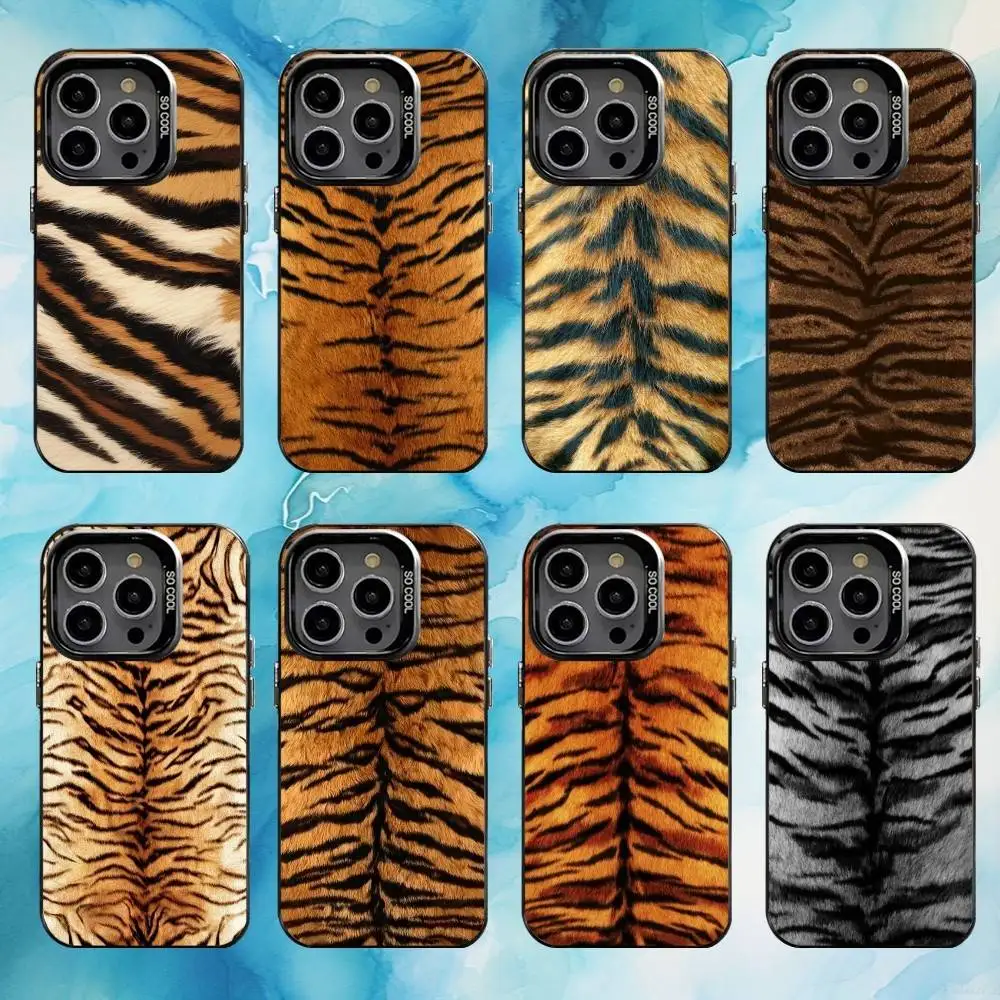 

Tiger Skin Phone Case For iPhone17,16,15,14,13,12,11 Plus,Pro Max Black Candy silver phone case