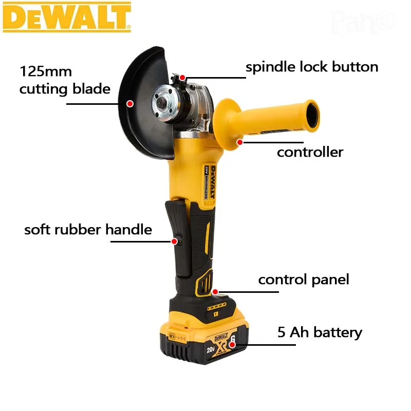 DEWALT-Flat Head Angle Grinder, Bare Machine Tool, máquina de corte, sem escova 18V Lithium Battery Tools, 125mm, DCG405