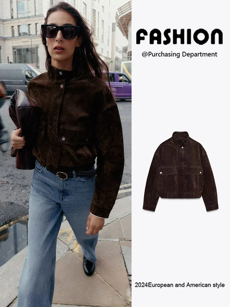 

New Autumn Women's Long Sve Pilot Jaet Outerwear Faux Suede ket Decorated Versatile Faionable Chinese Ethnic Sle