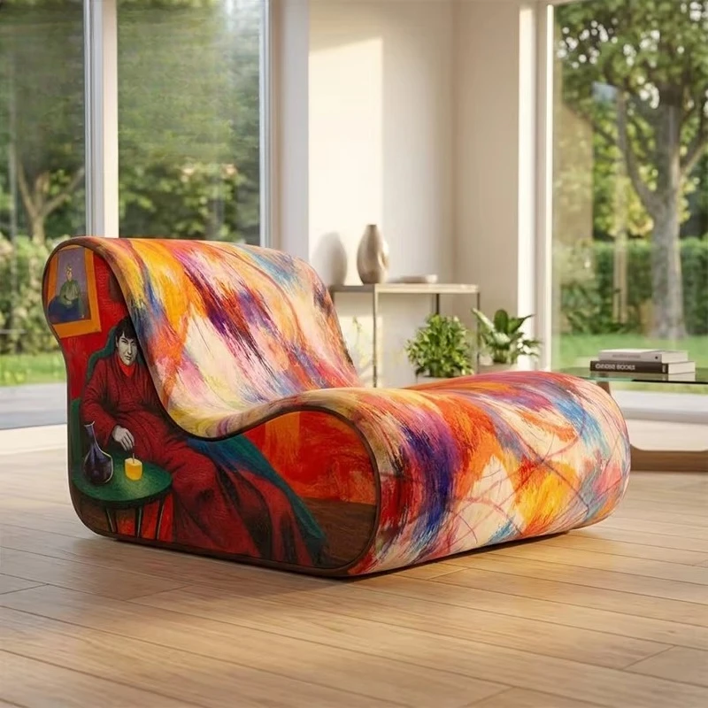 Modern art color printing fabric sofa chair creative wave shape