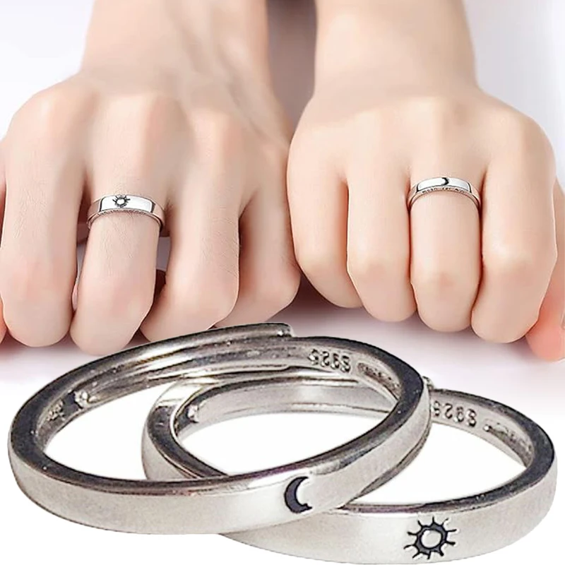1/2pcs Simple Sun Moon Couple Rings Women Men Fashion Opening Adjustable Stainless Steel Lover Valentine Day Gifts Ring Jewelry