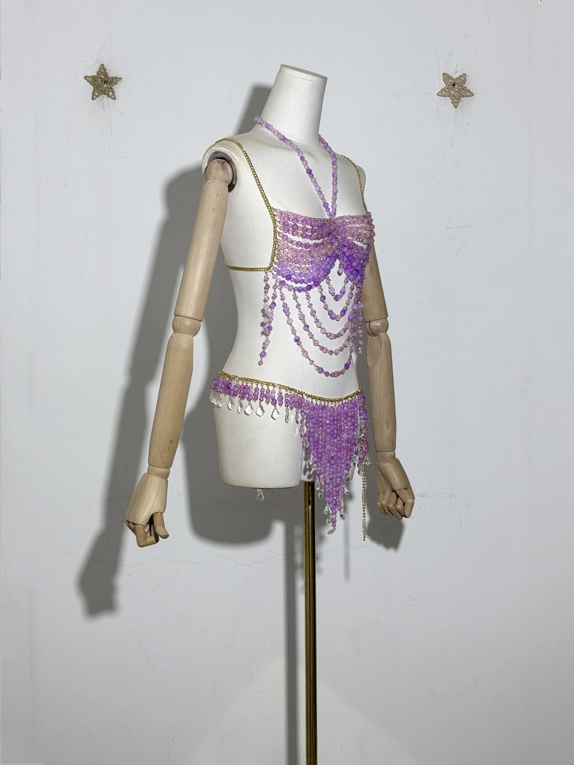 New Amazing Romantic Date Women Handmade Beaded Body Chain Bikiini Bra Skirt Set Hot Sexy Halter Tank Top Belt Beahwear Lingeie