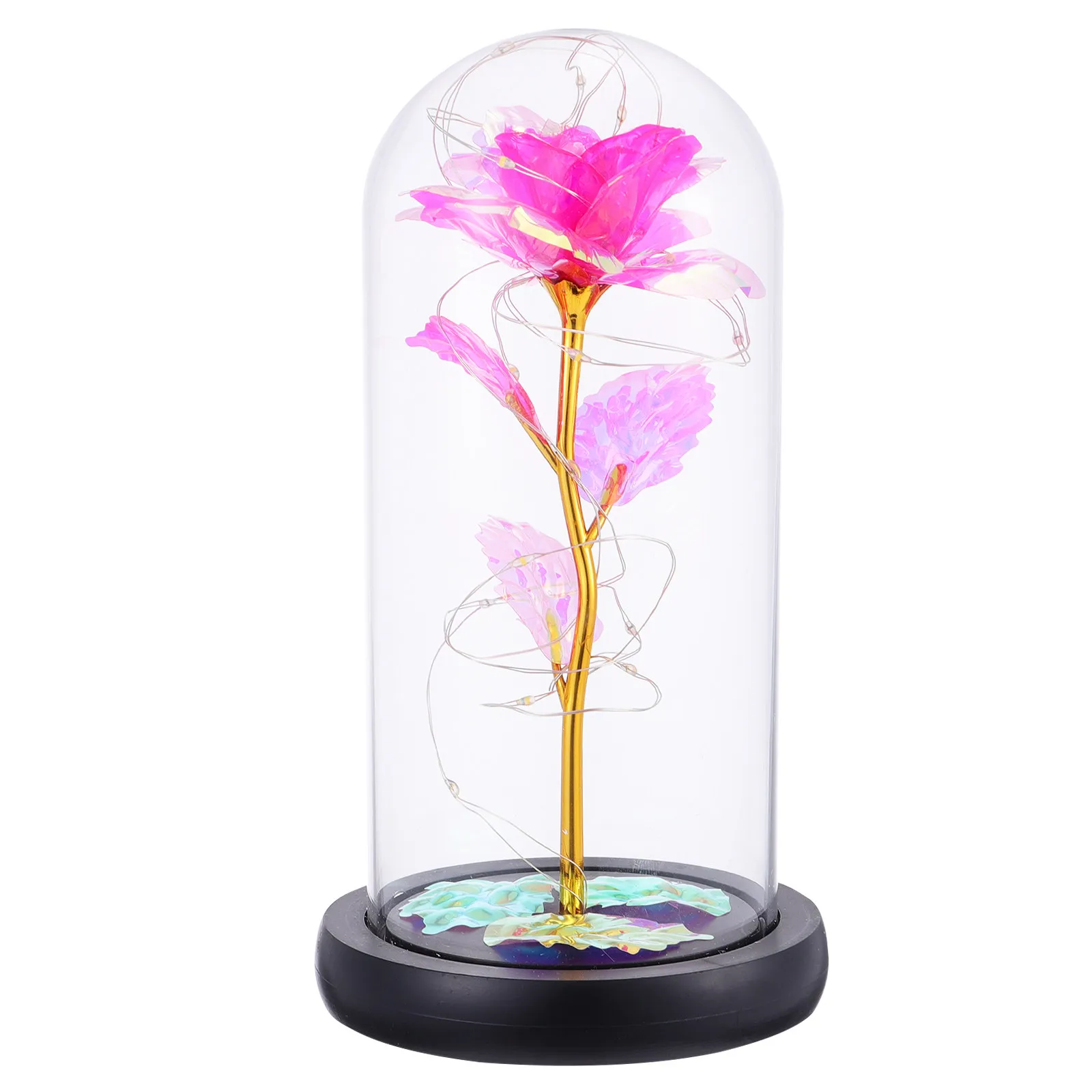 1Pcs Simulation Flower with LED Light Inside Glass Dome Decorative Desktop Adornment Creative Romantic Room Bedside
