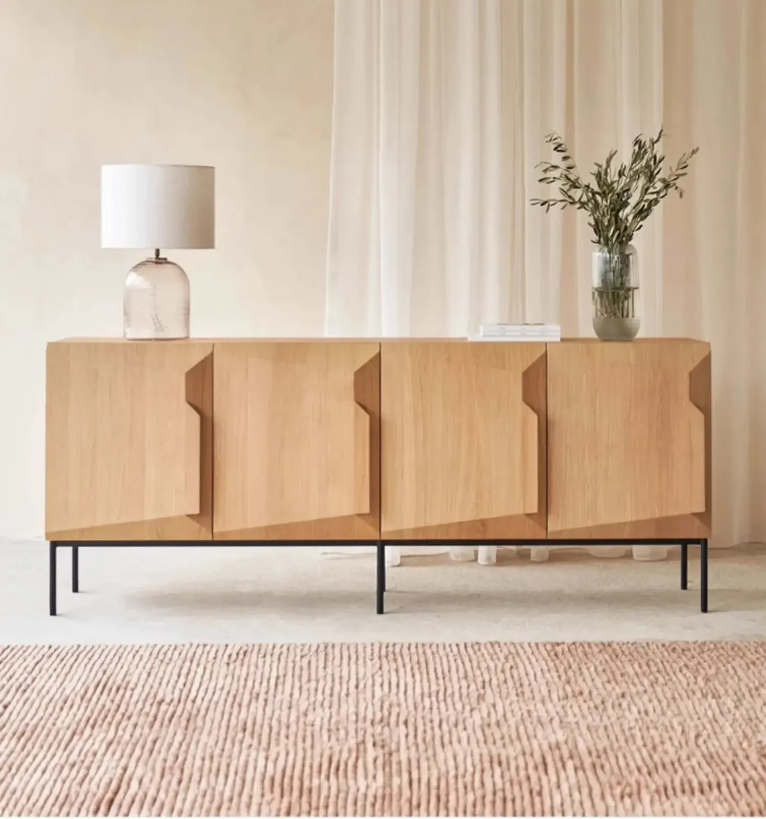

A15 Light Luxury TV Cabinet Living Room Storage Nordic Simple Sideboard Cabinet Elegant Black Curio Cabinet Integrated Wall