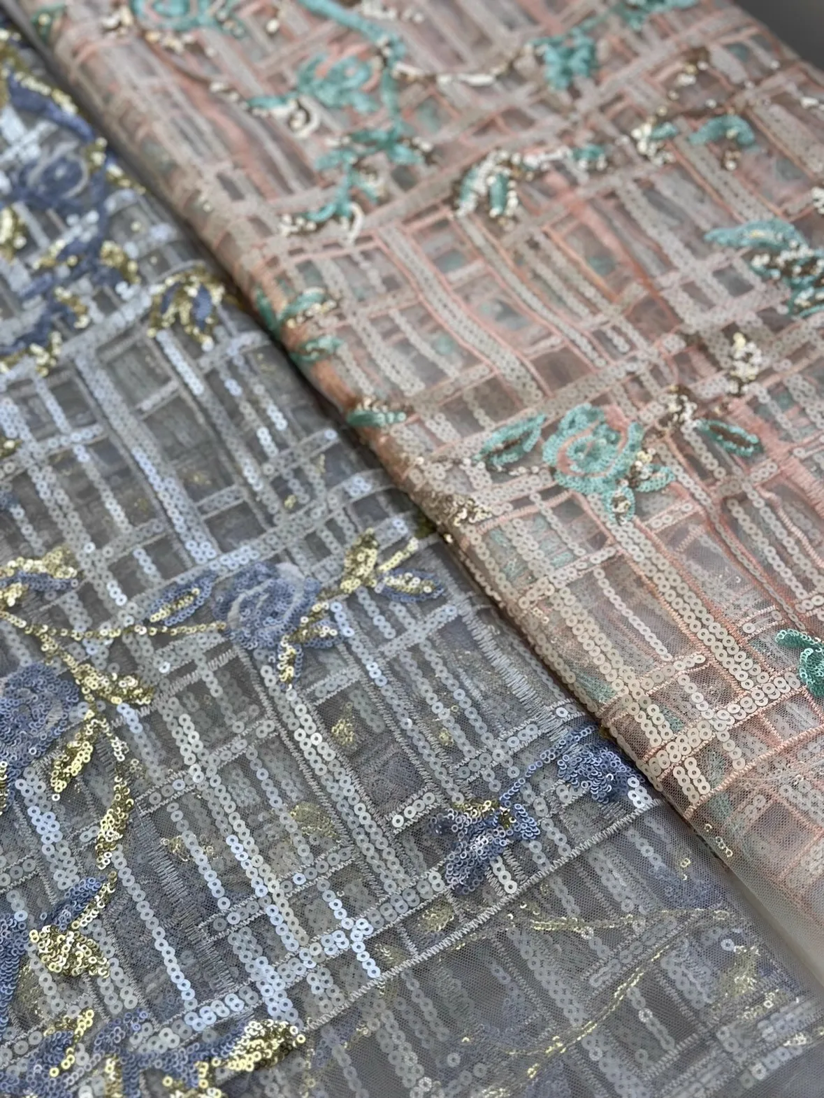 

1 yard Designer customized wedding dress cheongsam fabric for material Sequin flower three-dimensional embroidery fabric