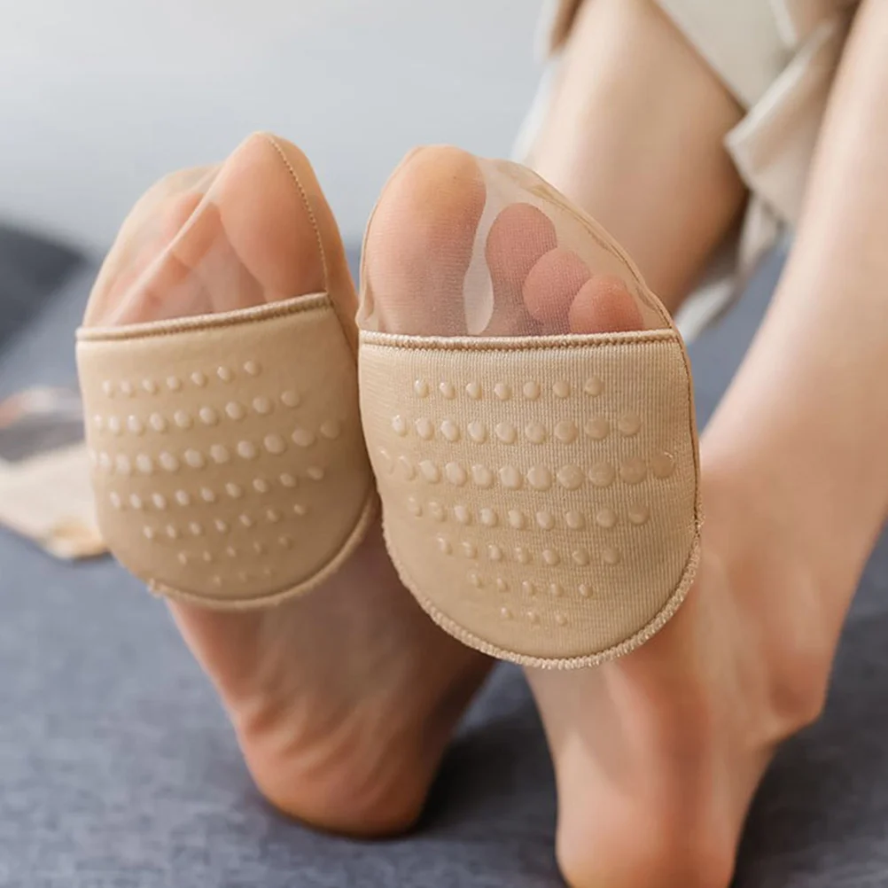 

4Pairs Black2 Flesh2 Women Half Palm Socks Invisible Breathable Non Comfortable Metatarsal Pads Thickened Cushion