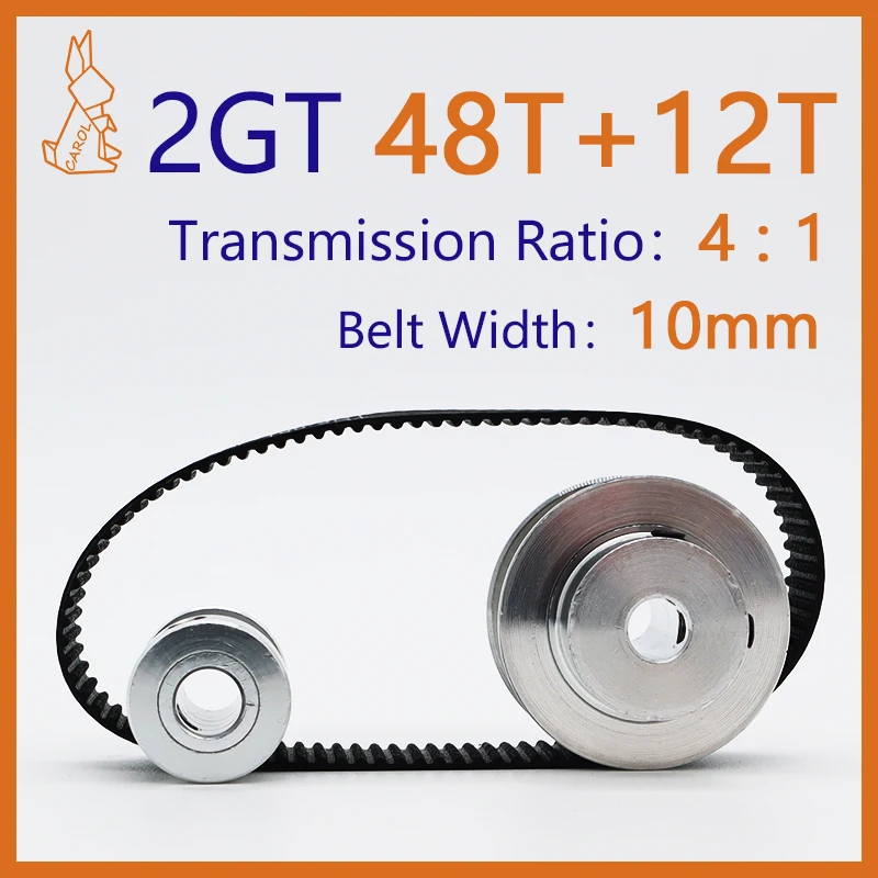 

48T 12T 2GT Timing Pulley Set Reduction 3:1 Belt Width 10mm 48Teeth 12Teeth For 3D Printer Synchronous Wheel GT2 Pulley Belt Kit