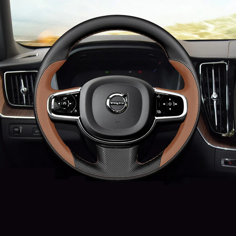 DIY Hand Sewing Car Steering Wheel Cover for Volvo XC90 XC60 XC40 V90 S90 S60 Leather Breathable Non-slip Interior Braid