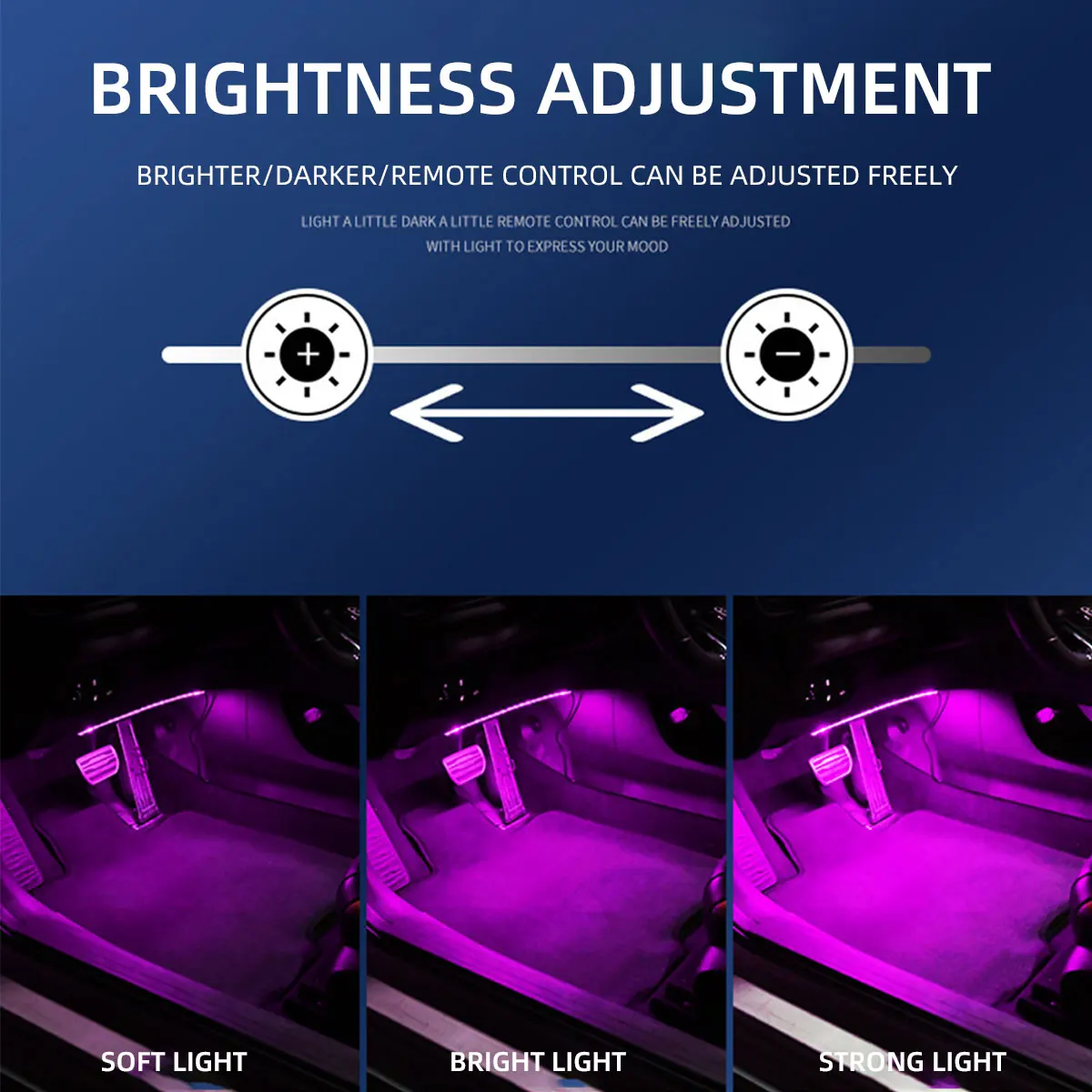 2/4in1 Neon Car Interior Ambient Foot Light 12/18 LED Wireless Remote USB APP Control RGB Rainbow Atmosphere Decorative Lamp