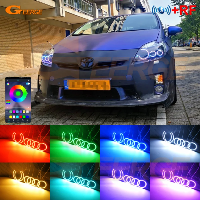 

For Toyota Prius W3 2009 2010 2011 2012 2013 2014 2015 Bluetooth App Ultra Bright Multi Color RGB LED Angel Eyes Kit Halo Rings