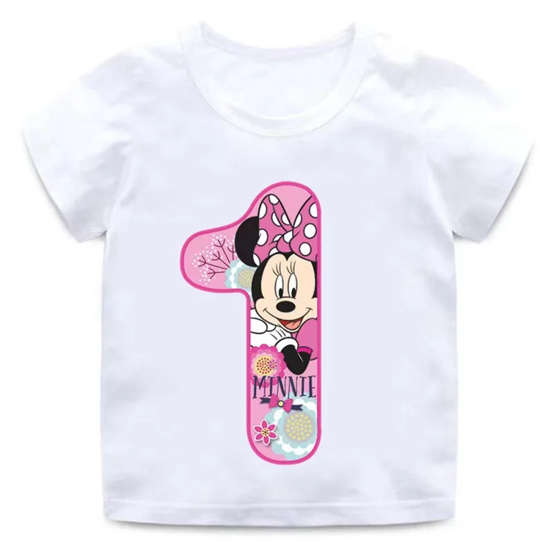 Children clothes tops minnie mouse Birthday Number Children T-shirt Kawaii  Clothes for Girls T Shirt Anime Cartoons Casual