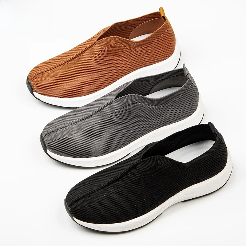 

Breathable Lightweight Fly Knit Monastery Shoes Men's Casual Slip-On Shoes Comfortable All-Season Flat Heel round Toe Shoes