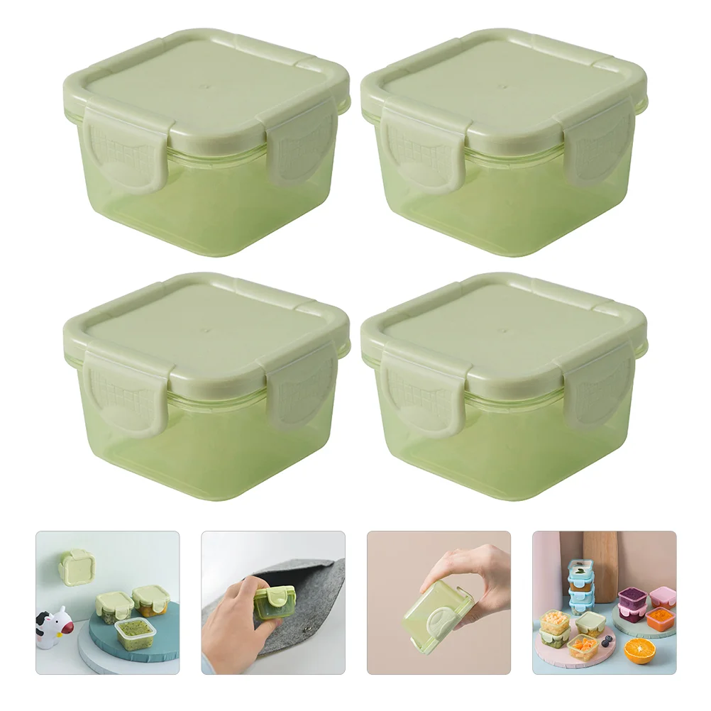 4 Pcs Portable Refrigerator Packing Crisper Vegetables Container Storage Baby Food Jars Mini Boxes Light Green