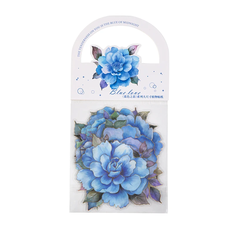 10pcs/pack Blue theme Flowers Stickers Decorative Adhesive Diy Creativity Scrapbooking hand made junk journal supplies