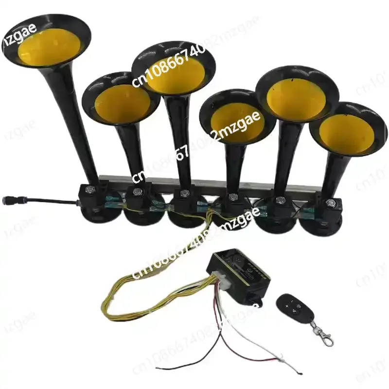 12V 24V 36 Music Air Horn Six Tube, Multi-Tone Truck Air Horn for Cars Trucks and Marine Use