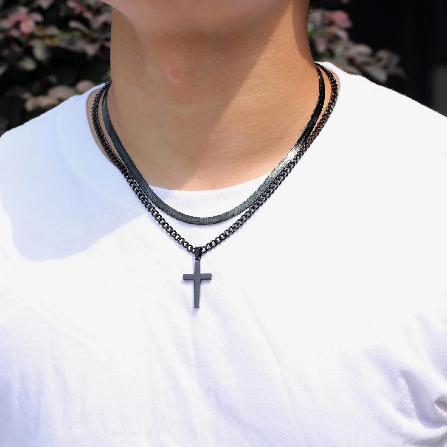 Men's Cross Necklace Stainless Steel Multilayer Cuban Chain Herringbone Chain Cross Pendant 6-24 Inch Fashion Jewelry Gift Set R