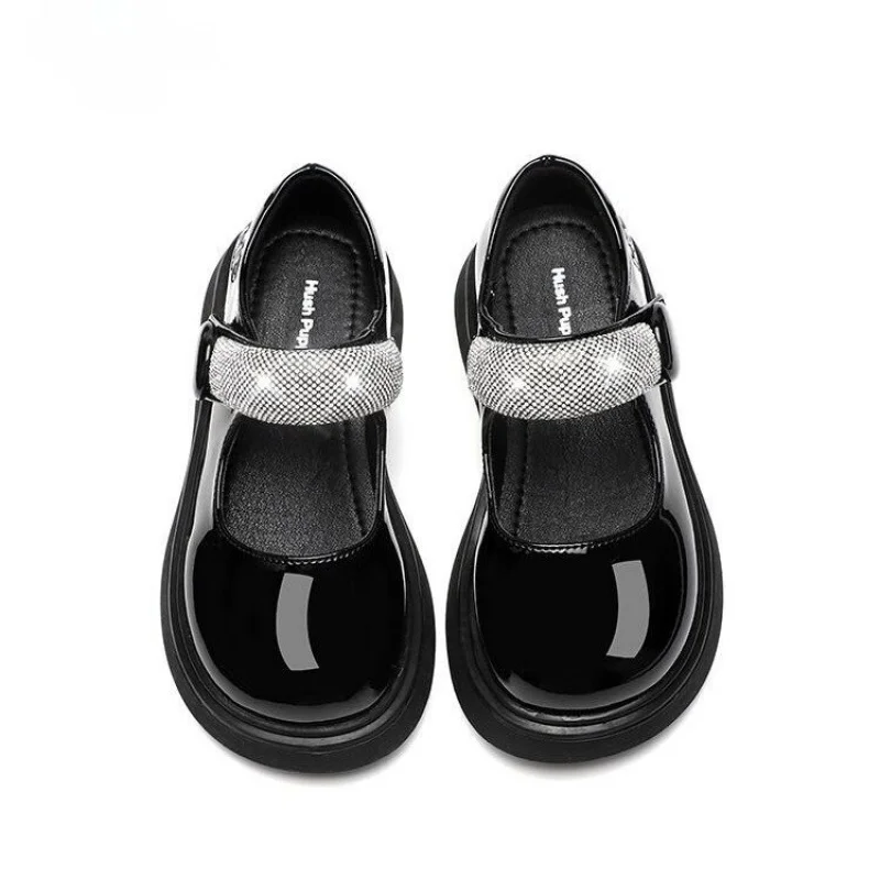 Spring Girls Leather Shoes Black Soft Sole Mary Jane Princess Single Shoes Heart Buckle British Style Girls Performance Shoes