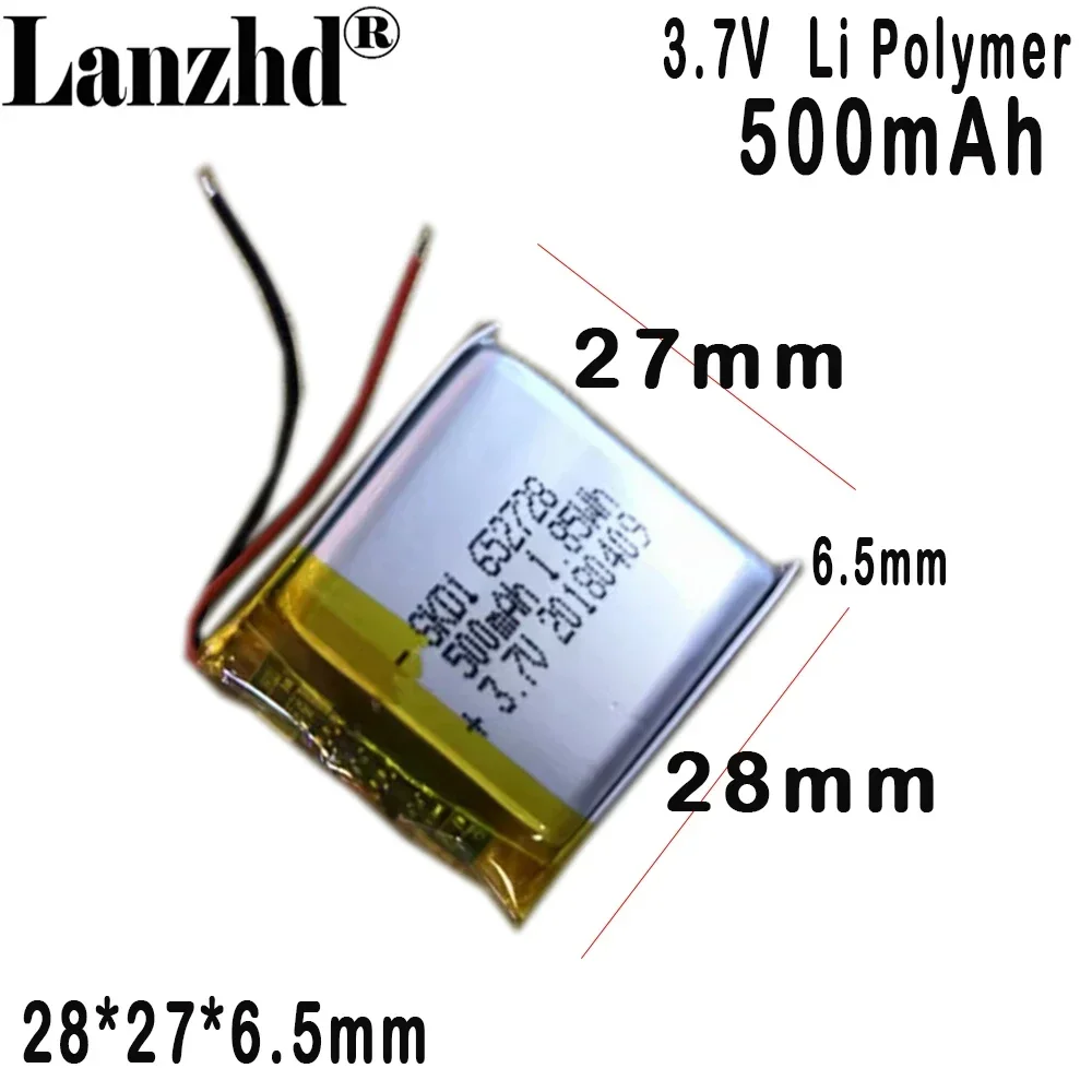 

652728 3.7V Polymer lithium Battery 500mAh For Smartwatch Bluetooth speaker LED light fixture supply smart sound