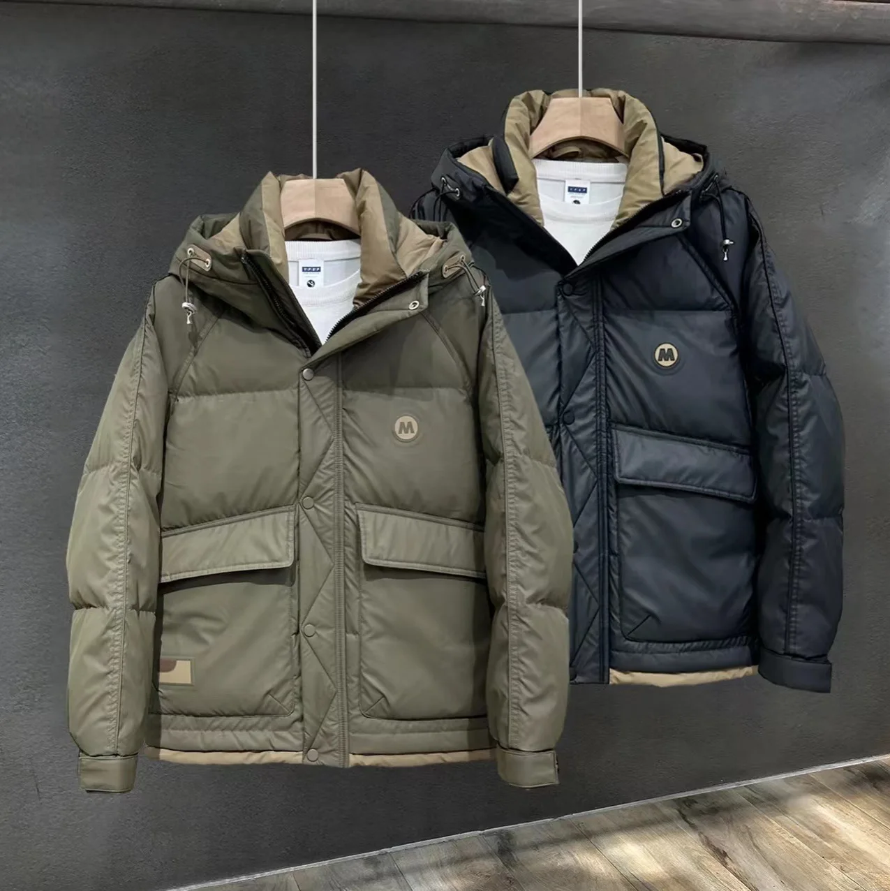 Winter Ongewassen Donsjack Met Capuchon Voor Heren Streetwear Koreaanse Stijl Trendy Werkkleding Dik Koud Bestendig Warm Eend Donsjack