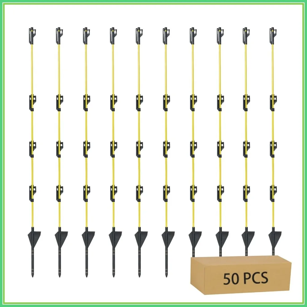 

48 inch Electric Fence Posts, 50 Pack Fiberglass Step-in Posts with Insulators for Dogs, Garden, Livestock