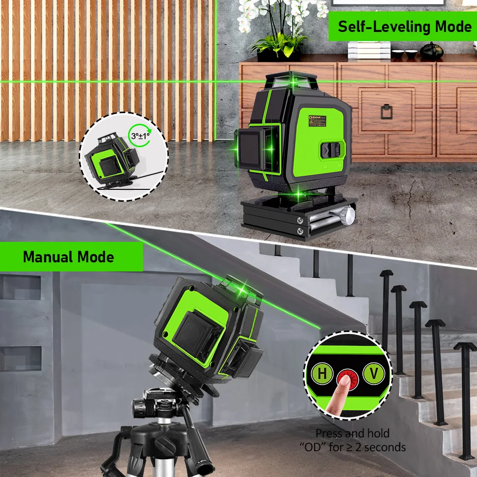 Clubiona 16/12 lines green Line Laser Level Work with Remote Control and Self-Leveling for Floor, Wall and Ceiling Laser Level