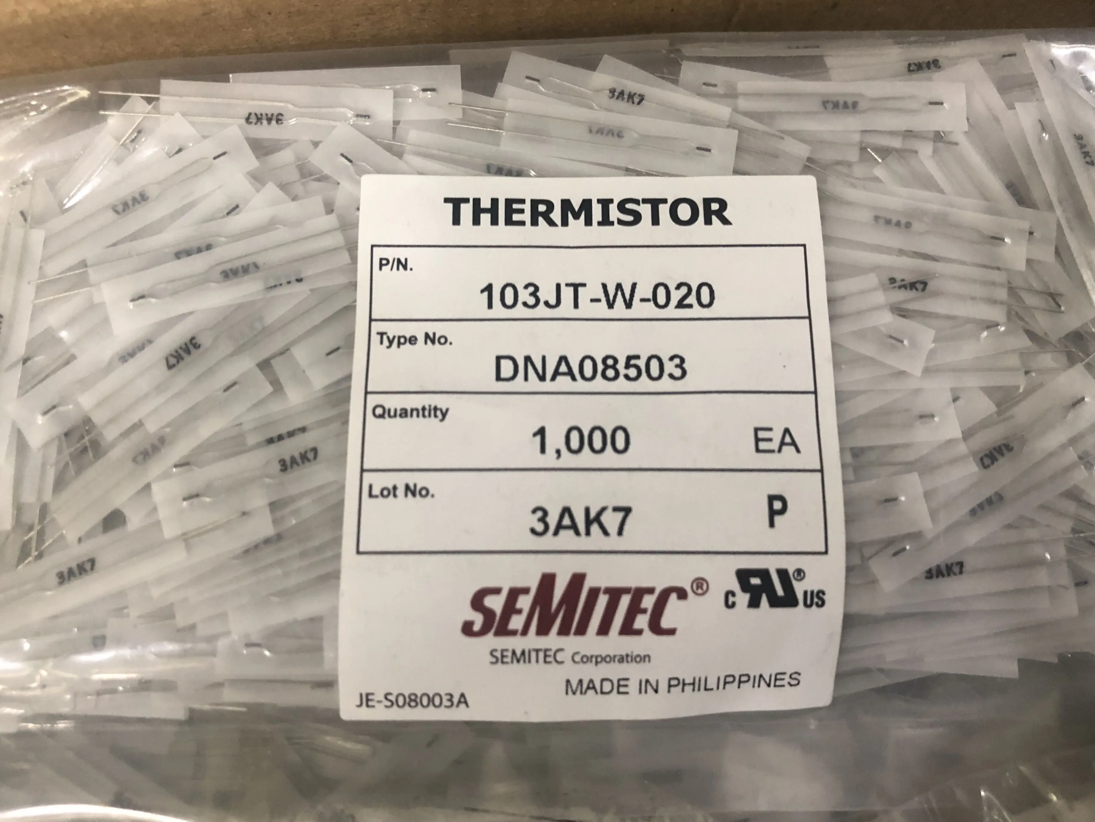 

100pcs/SEMITEC ultra-thin NTC high sensitivity thermistor 103JT-W-020 10K1% 3AK7 film