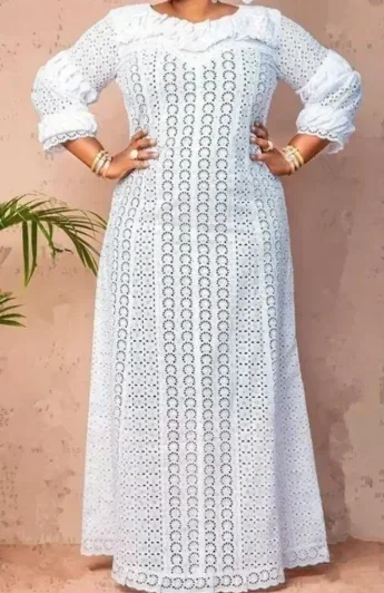 Witte Kanten Jurken Voor Dames Bruiloftsgasten Elegante Turn Down Kraag Pofmouwen Geplooide Zoom Midi Jurk Luxe Gelegenheid Kleding