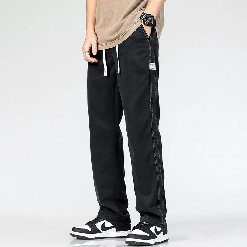 جينز فضفاض من قماش الليوسيل للرجال ، ثياب ناعمة ، سراويل غير رسمية ، رباط مطاطي ، بنطلون جينز مستقيم ، أزرق ، رمادي ، رقيق ، صيفي