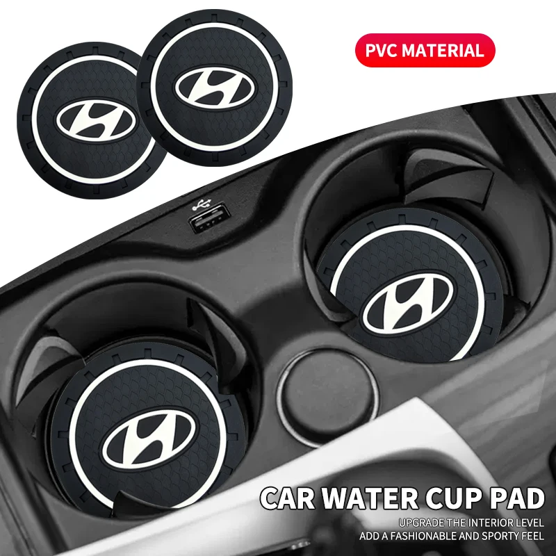 

2pcs Non-slip Car Water Cup Pad Coaster Rubber Mat For Hyundai I10 Elantra Getz Sonata XG Terracan Coupe Trajet Matrix Emblem