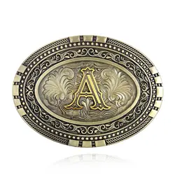 Western cowboy belt buckle initials A TO Z men's novelty upgrade belt