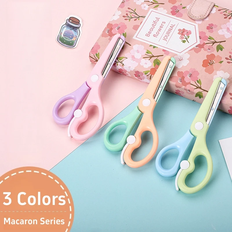 

1pc Macaron Color Plastic Scissors Hitting Colors Art Craft Scissors with Spring-Loaded Design Round Smooth Blade A3303