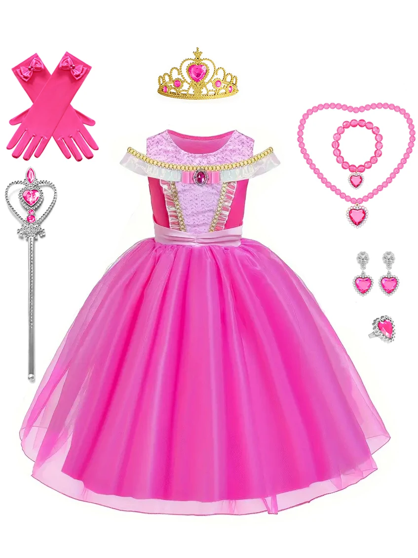 Little Girls Elegant Pink Princess Dress Up Clothes Halloween Birthday Party Costumes Kids Girls Dresses Little Girls Elegant Pink Princess Dress Up Clothes Halloween Birthday Party Costumes Kids Girls Dresses