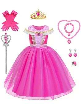 Little Girls Elegant Pink Princess Dress Up Clothes Halloween Birthday Party Costumes Kids Girls Dresses