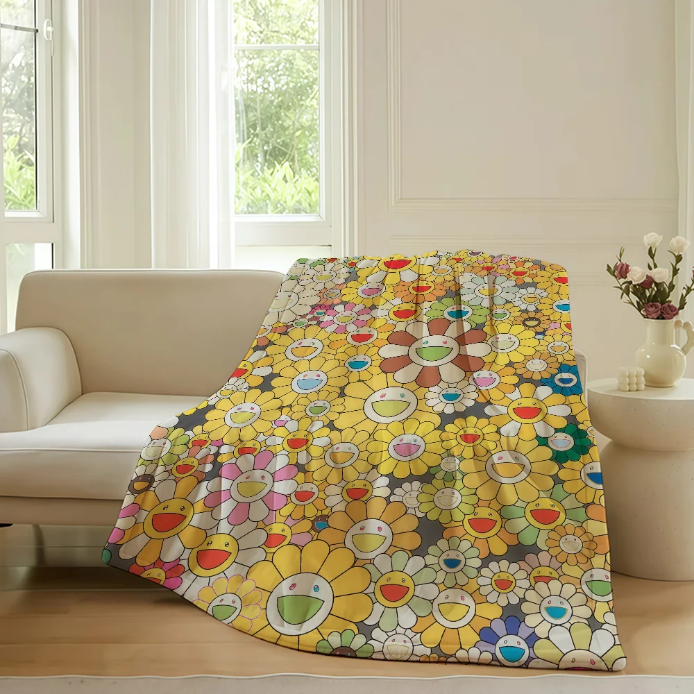 ผ้าห่มลายแฟชั่น M-Murakami T-Takashi สำหรับโซฟา สำนักงาน เตียง เครื่องบิน ท่องเที่ยว นอน หลับ อ่านหนังสือ พักผ่อน แคมป์ปิ้ง นุ่มและอบอุ่น