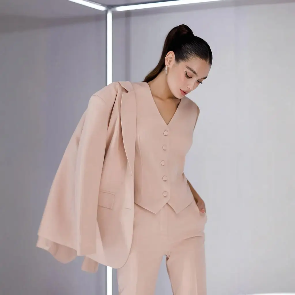 Costume pour femmes 3 pièces ensemble affaires décontracté bureau travail tenues veste + gilet + pantalon élégant femmes costume personnaliser