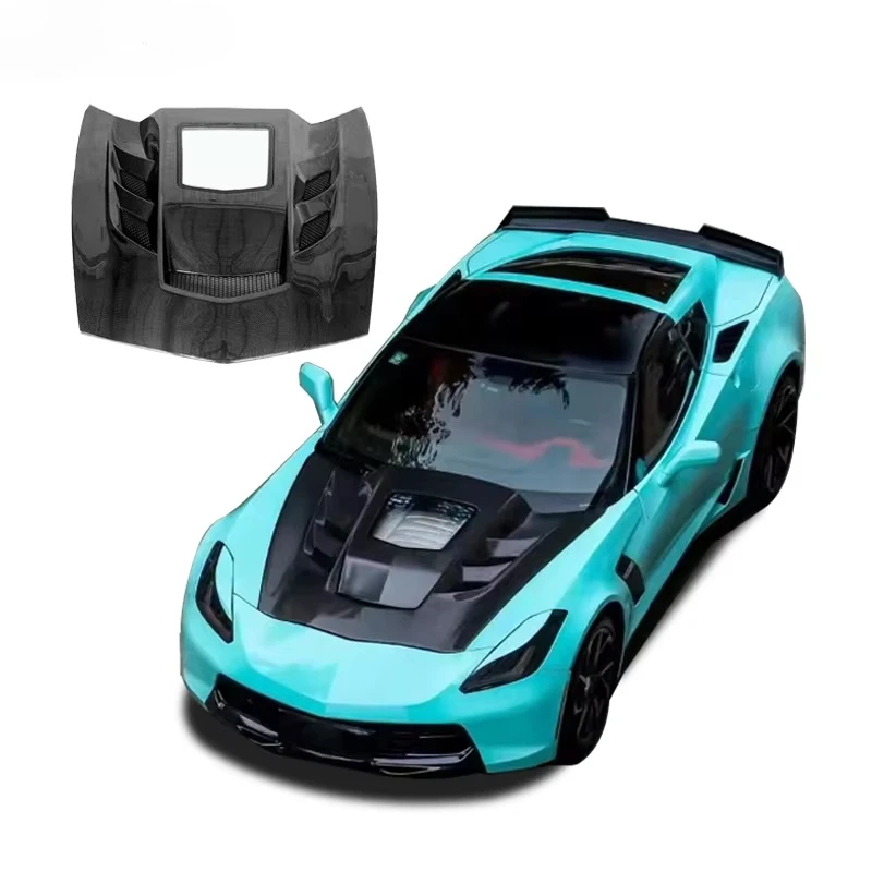 

For 14-19 Chevrolet Corvette C7 Special Transparent Glass Style Carbon Fiber Engine Hood Automotive Carbon Fiber Engine Cover