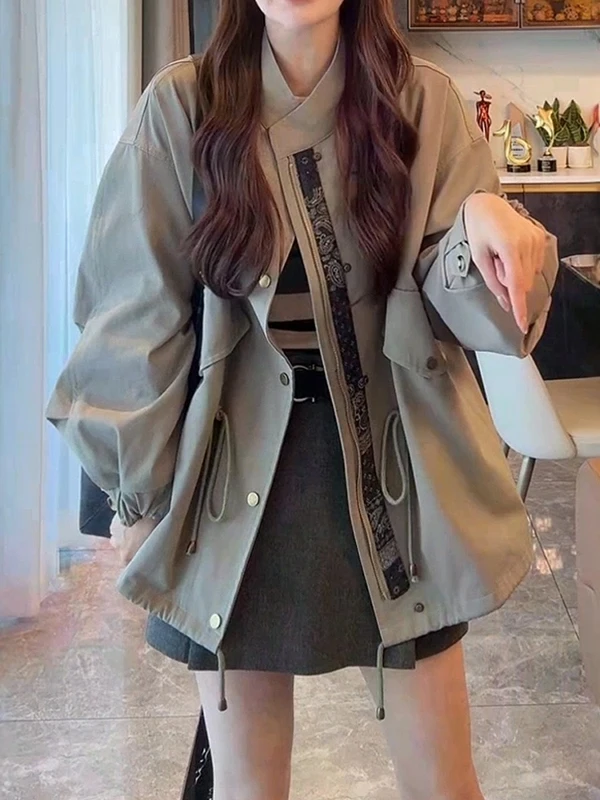 

Женское пальто в стиле ретро, больших размеров, свободного кроя, с поясом на шнурке, средней длины, весеннее, модное, в британском стиле, ветровка