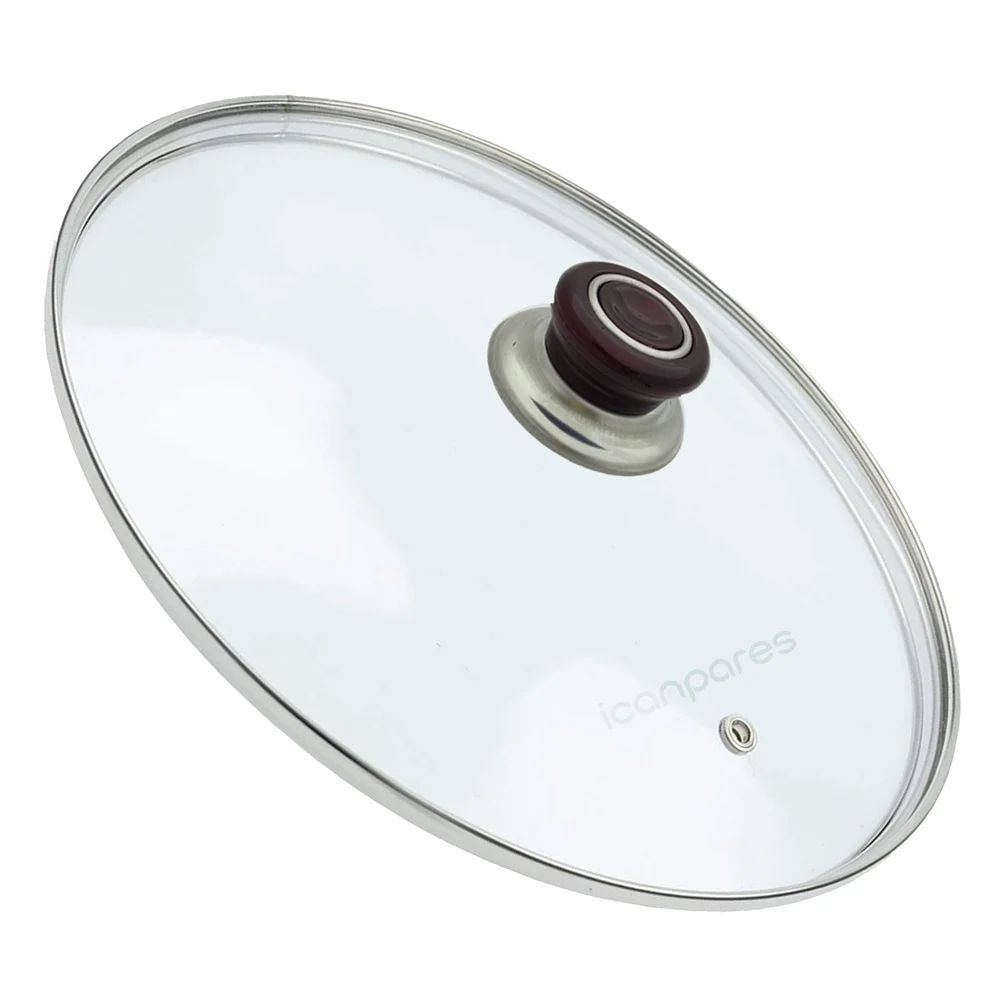 Panci Universal Sahan Pan Tutup Kaca dengan Tutup Lubang Uap 28 Cm dan Baki Pegangan Ungu Gelap